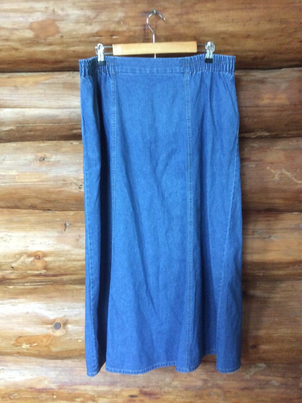 Graff Blue Denim Vintage 90s Boho Country USA Retro Midi Skirt Size 18 Pockets